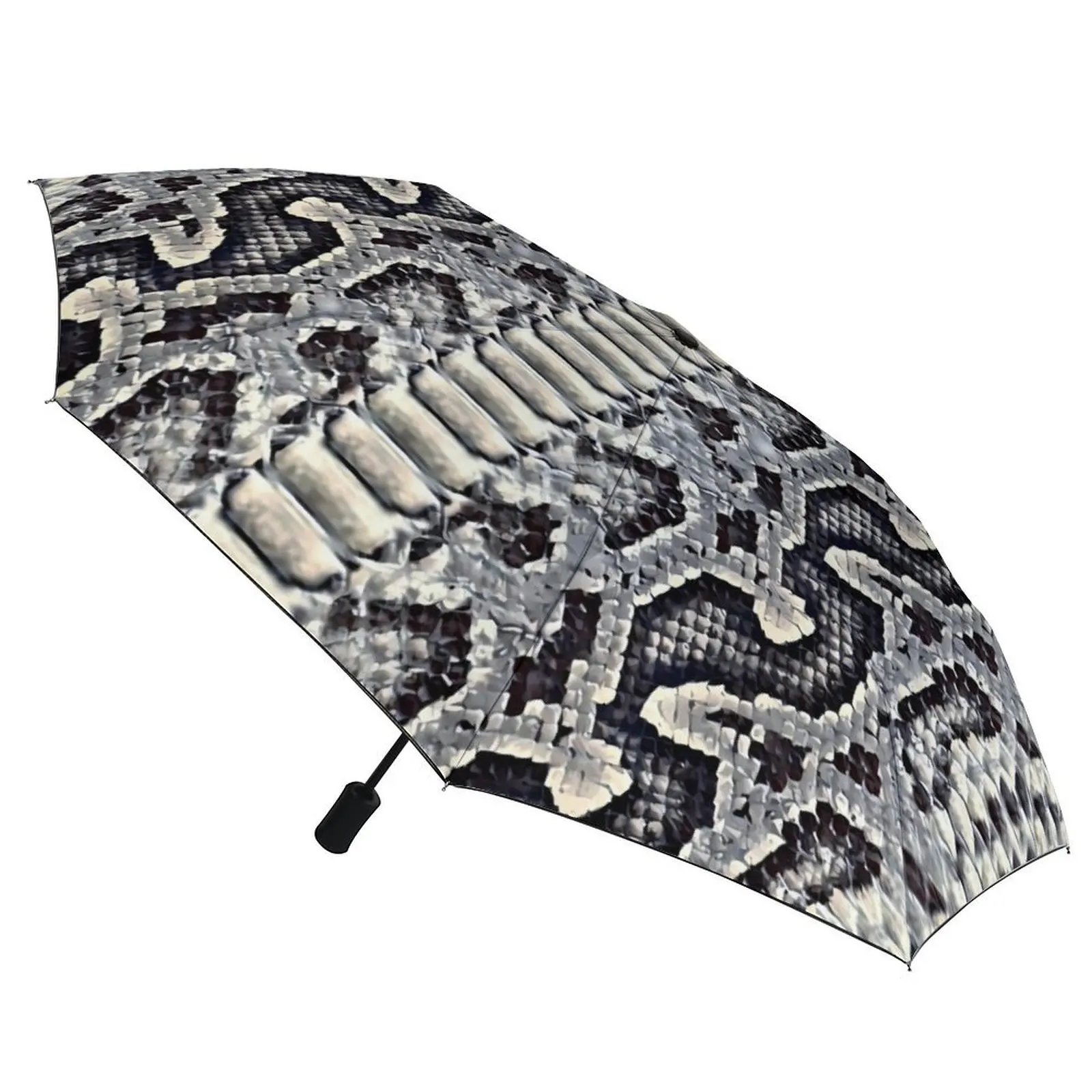 Grey Snakeskin Umbrella Animal Print Stylish Folding Umbrella Painting Rain Waterproof Automatic Umbrella