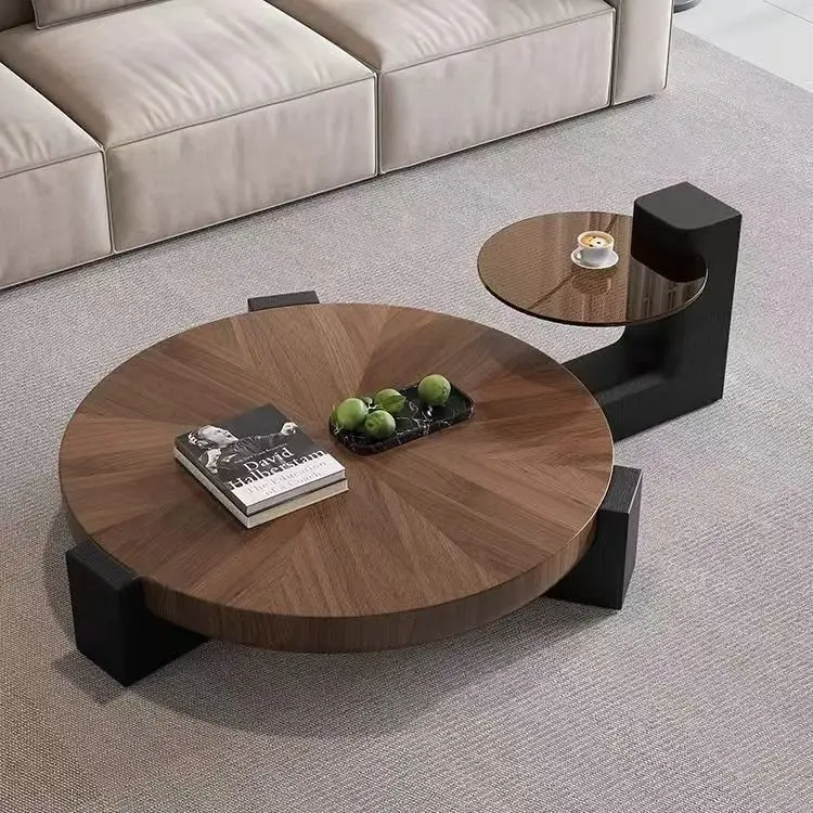 

Living room feeling designer minimalist solid wood grain size coffeetable combination round walnut tea table household
