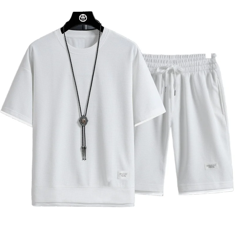 

2026 Summer New Mens Set Linen Fabric Solid Color T-Shirt and Shorts Two Piece Set Men Sports Suit Fashion Breathable Tracksuit