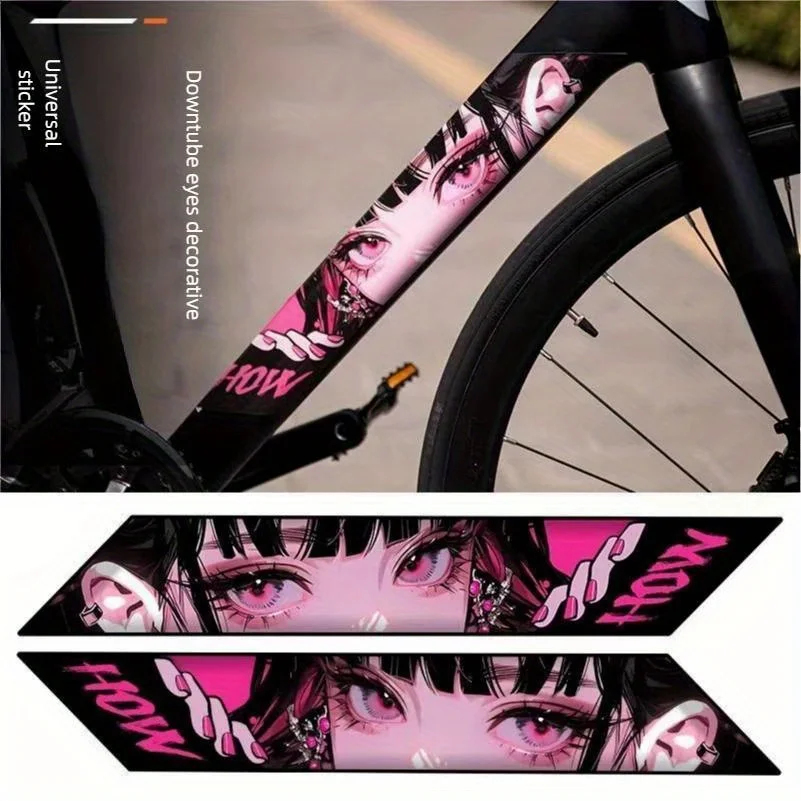 2PCS/SET 28cm Anime Girl Eyes Bicycle Frame Waterproof Vinyl Sticker, Assorted Colorful Designs For Bike Decor