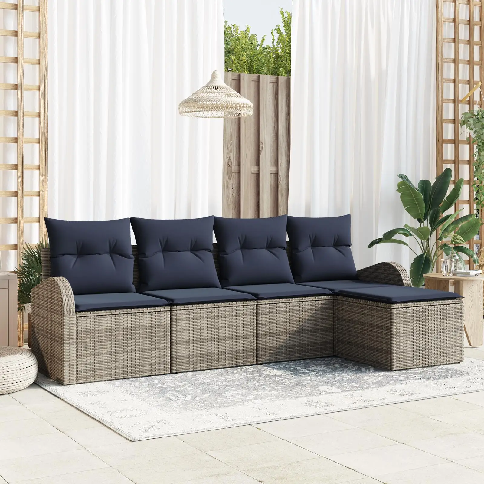 

5 Piece Light Gray Poly Rattan Garden Sofa Set with Cushions Outdoor Furniture