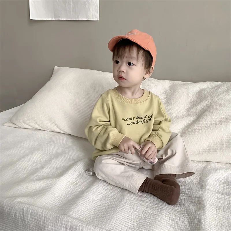 

2024 Spring New Baby Long Sleeve Loose Sweatshirt Infant Boy Girl Cotton Letter Print Pullover Toddler Casual Versatile Tops