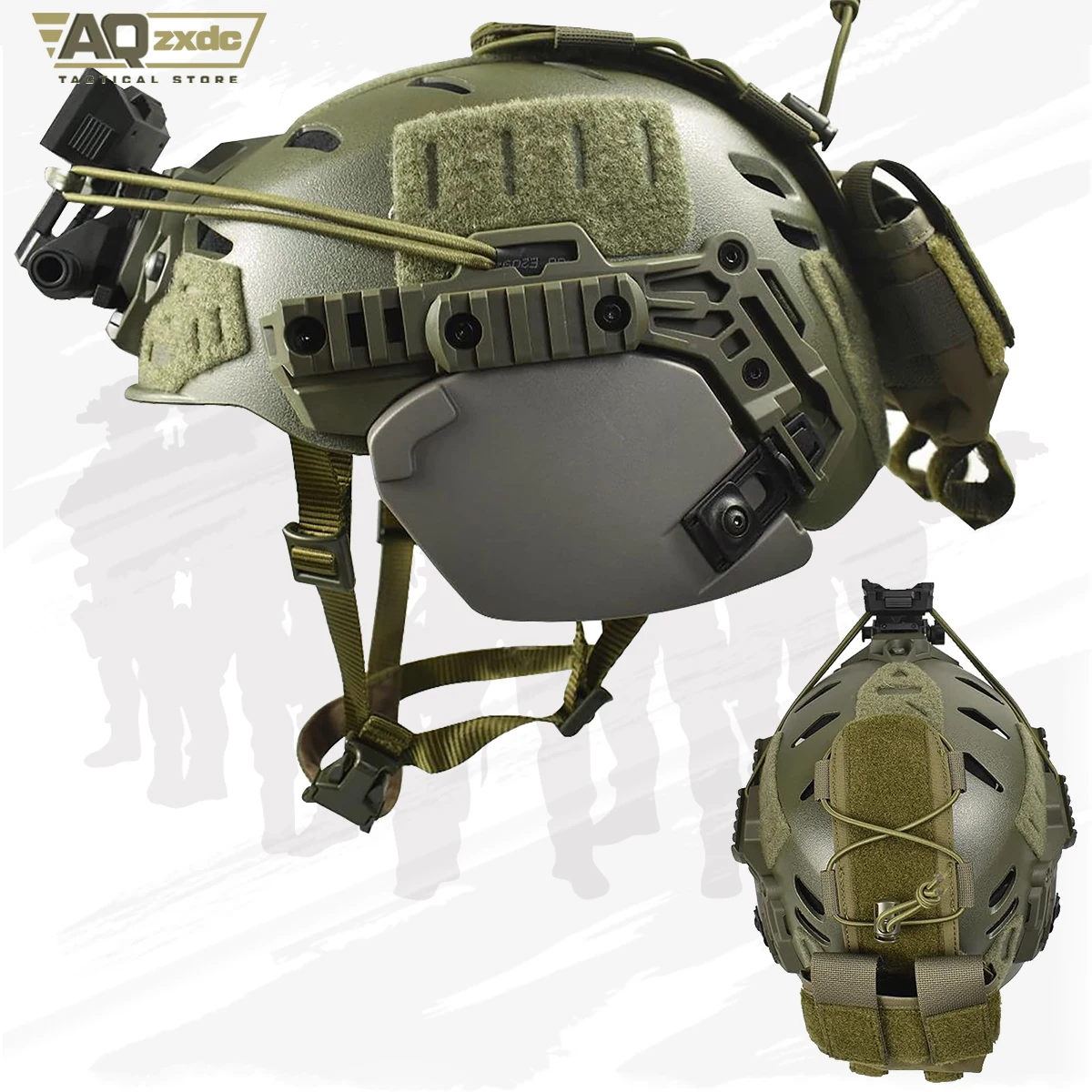 Casco airsoft con raíl y correa barbilla ajustable, protección oídos - imagen 2