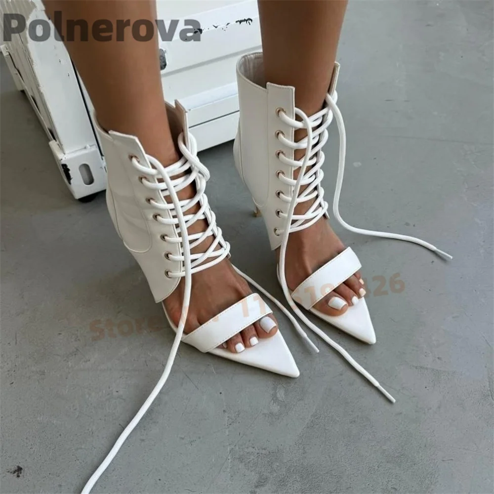 

Women's Black Cross-Tied Pointed Toe Sandals Sexy Open Toe Thin High Heels Lace-Up Plus Size Summer Boots Stilettos Shoes
