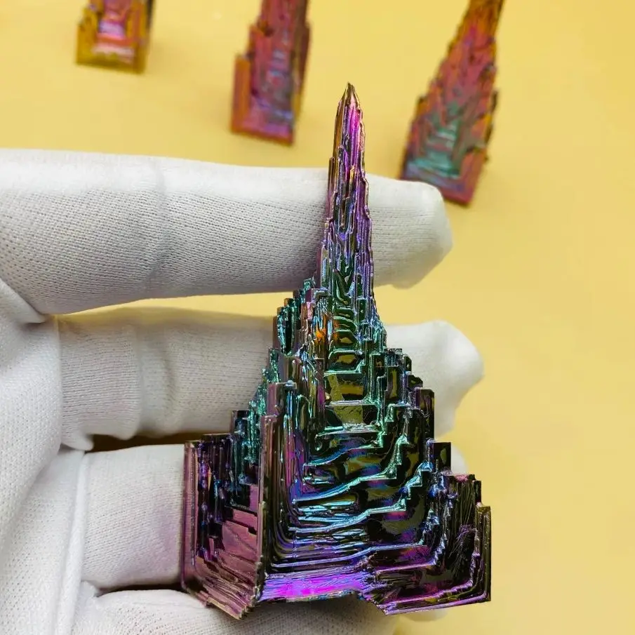 Rainbow Mineral Pyramid Crystal Colorful Artificial Pyramid Ore Collectible Specimen Stone Ornament Home Decor Gift
