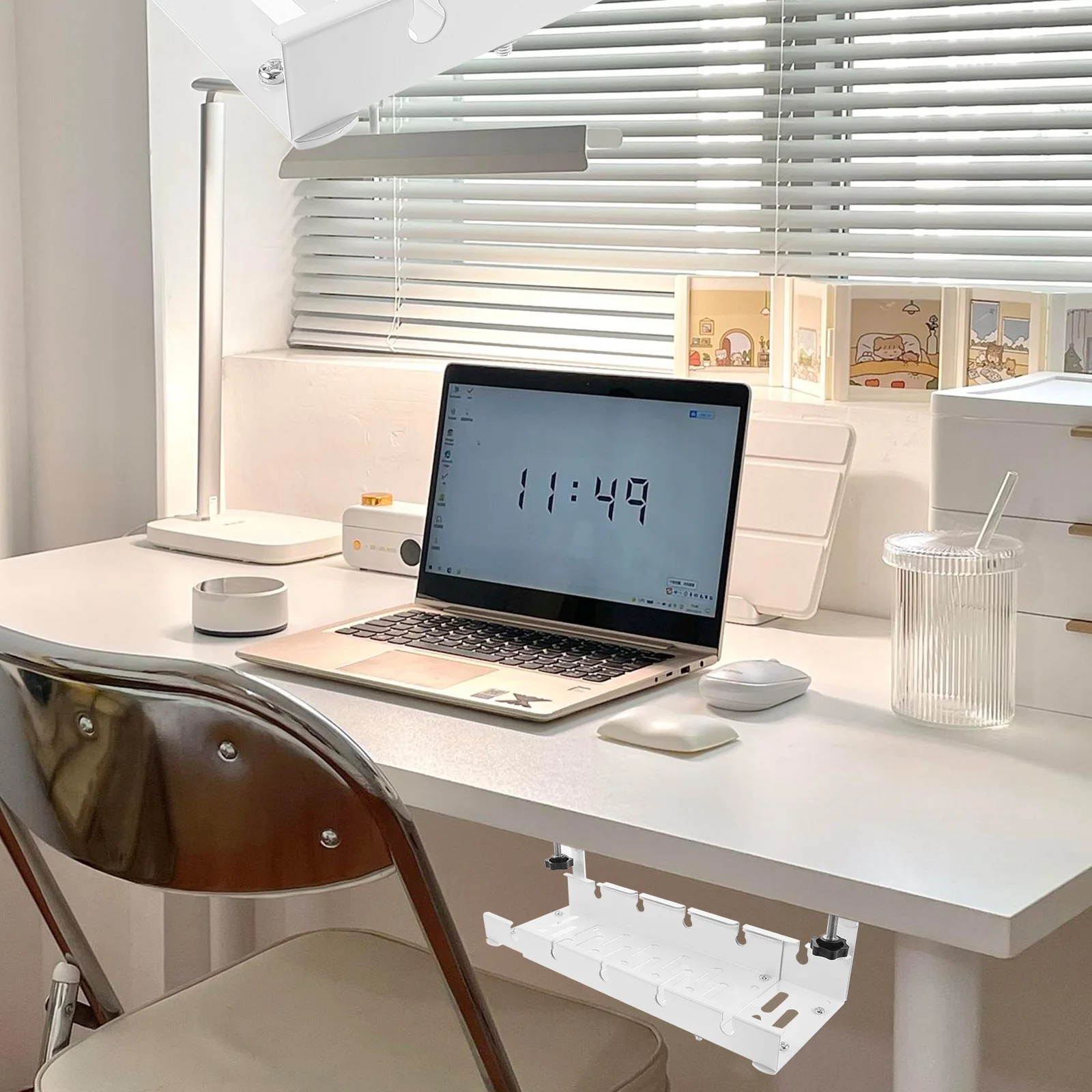 

Under Desk Cable Tray Compact Durable Wire Organizer Rack Office Cord Holder Cable Management Tray for Desk Wire Storage