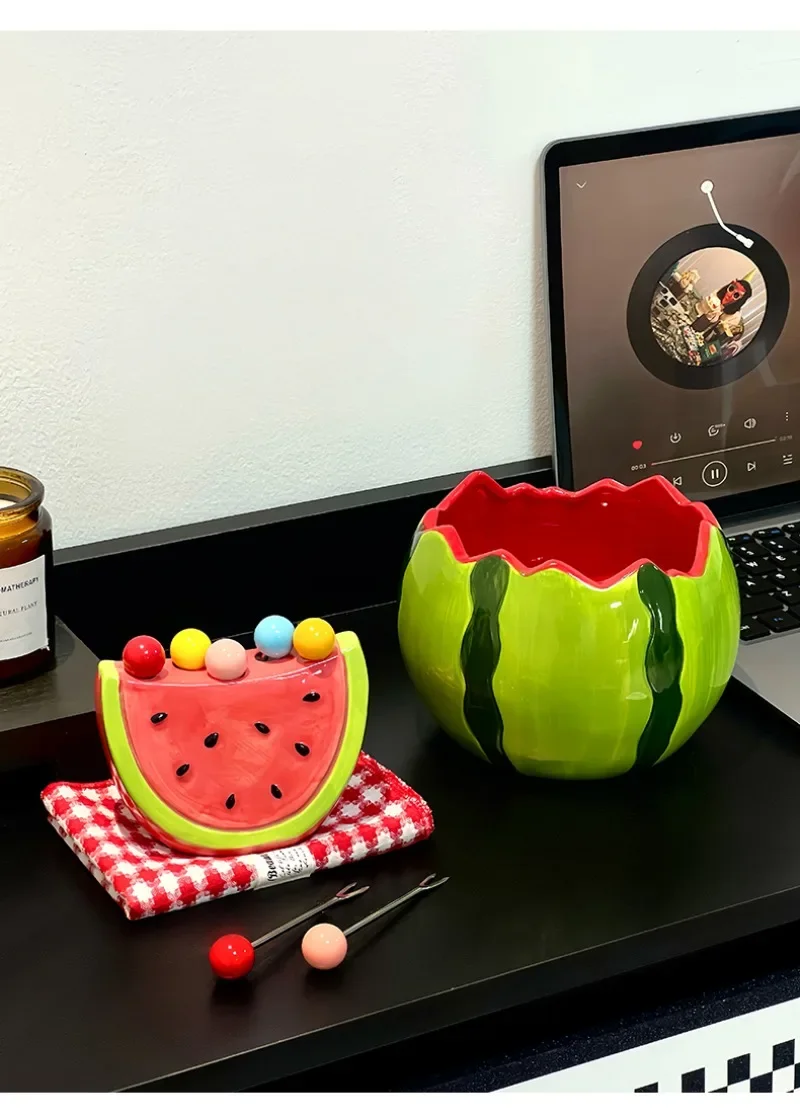 Design sense niche watermelon bowl, household ceramic bowl salad bowl, high-value tableware large capacity, fruit smoothie bowl