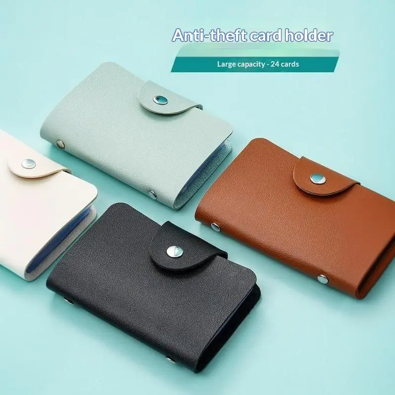 Business Card Holder Anti Theft ID Credit Card Holder 24 Cards Slim PU Leather Coin Purse Wallet