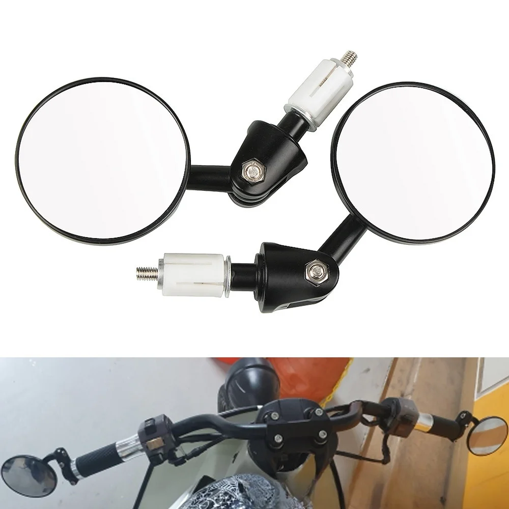 Universal 2pcs For 22mm diameter Handle Bar End Motorcycle Rear Round View Mirror 180° rotated Motorbike Side Mirror Accessories