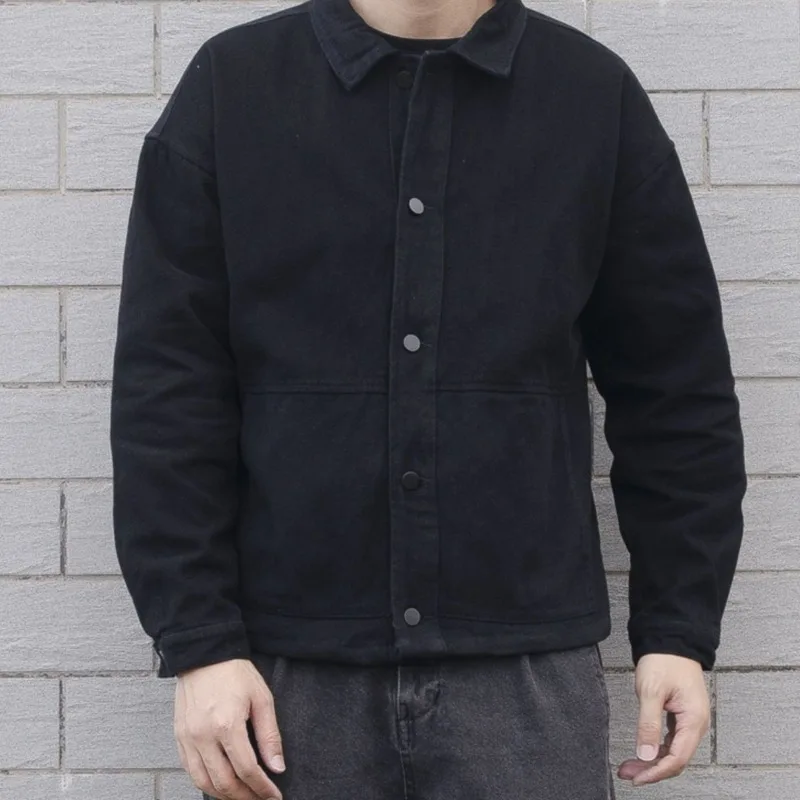 

Осень-зима, черное джинсовое пальто, мужская модная свободная студенческая молодежная куртка с лацканами, однобортные топы, новая мужская одежда, большой размер 5XL