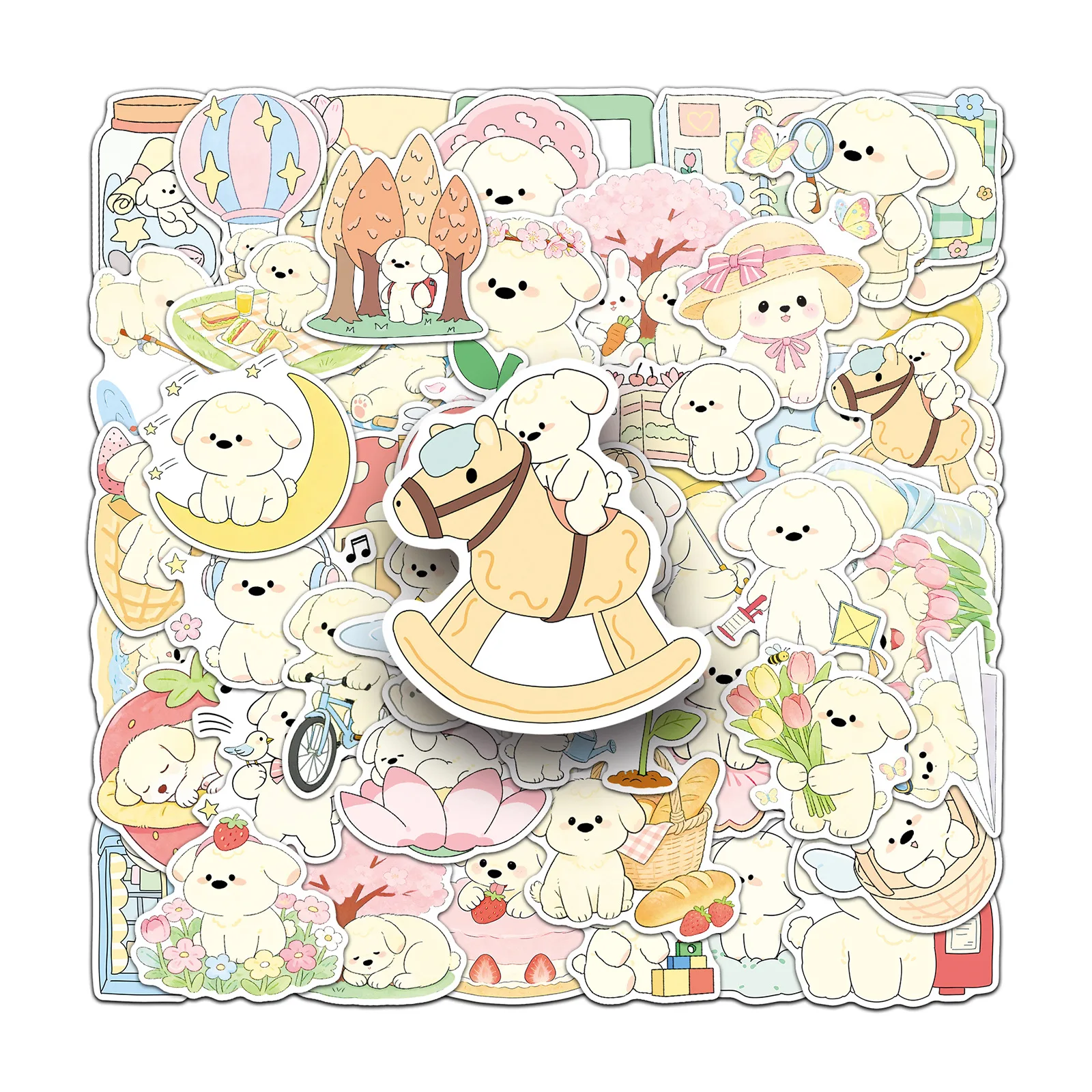 

52PCS Spring Puppy Sticker Cute Pet Animal Girl Heart Cartoon Style Decorative Notebook Water Cup Waterproof Sticker Kids Toy