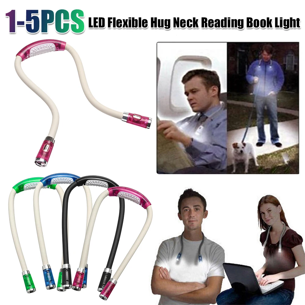 LED Flexible Handsfree Hug Neck Reading Book Light Lamp Torch Flashlight Work Lamp Soft Night Lights