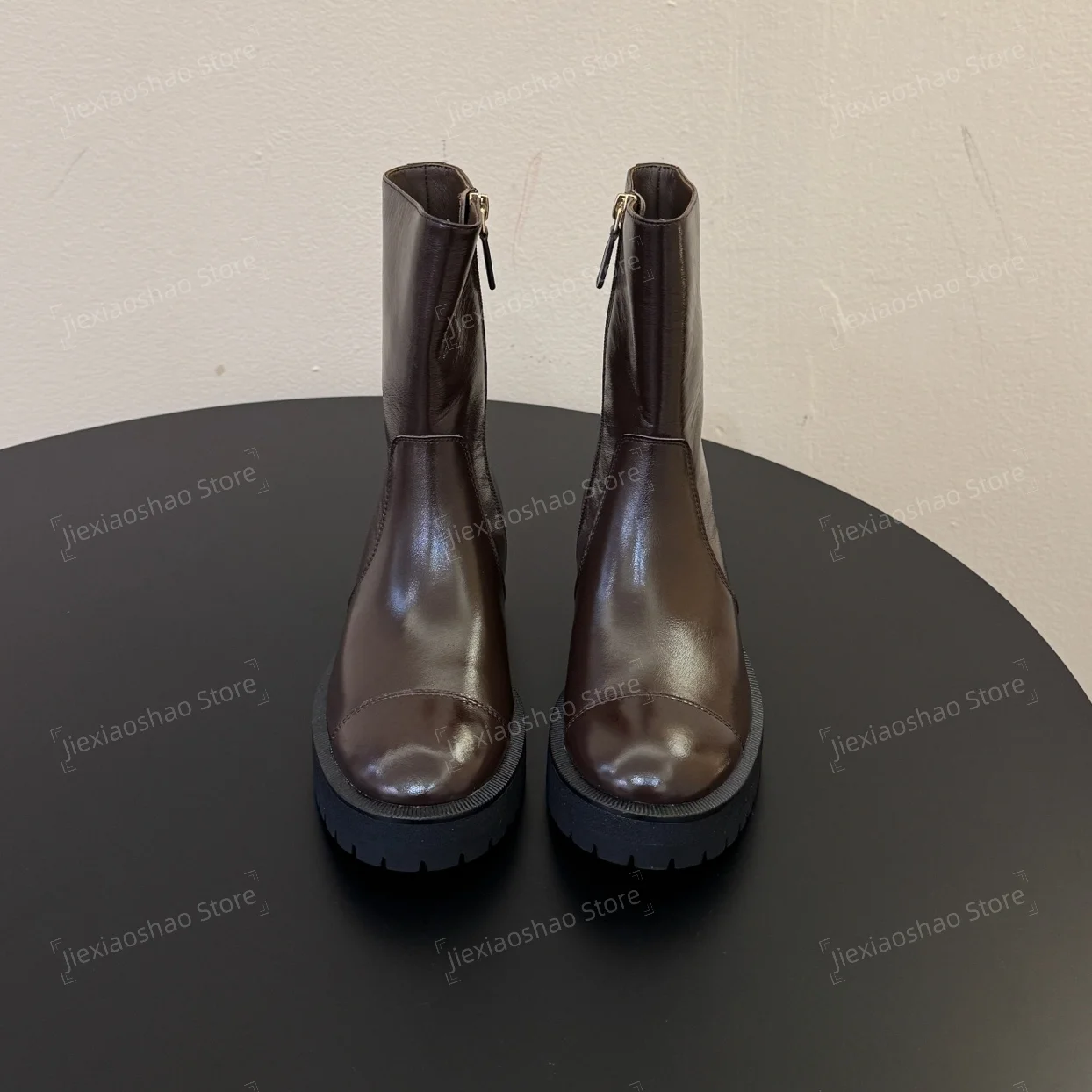 2026 New Collection Autumn Winter Genuine Leather Round-Toe Low Heel Ankle Boots Woman Chelsea Boots Short Boots Botas Mujer