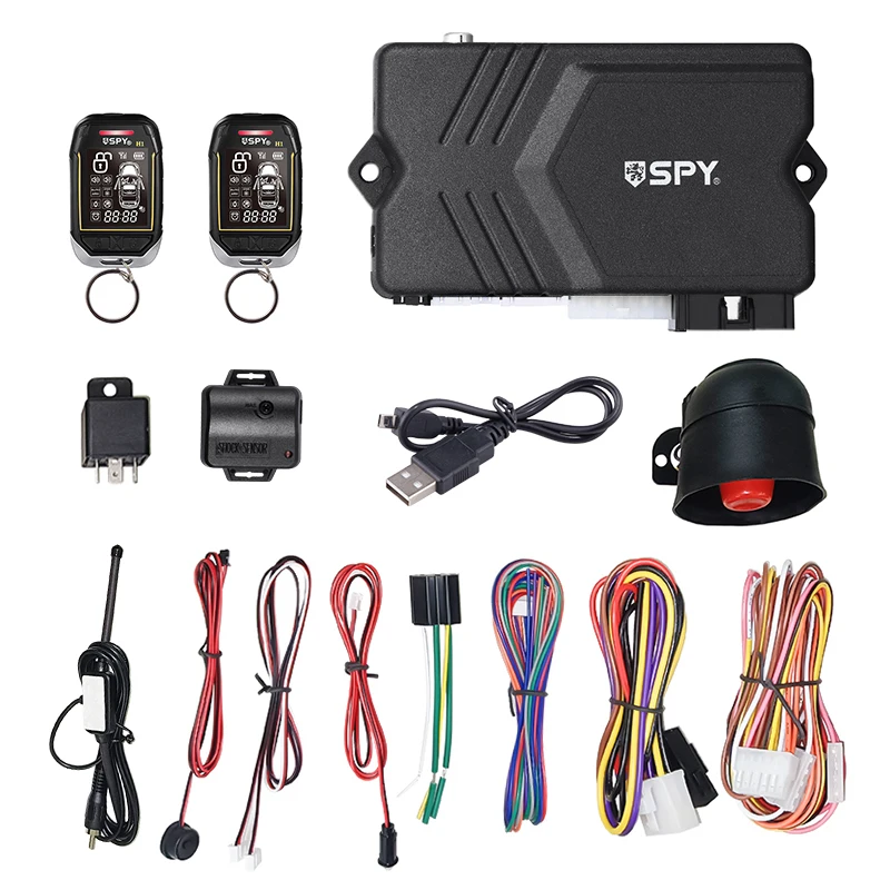 SPY H1 Universal Two-Way Car Alarm System with Remote Start, LCD Rechargeable Remote - Complete Kit