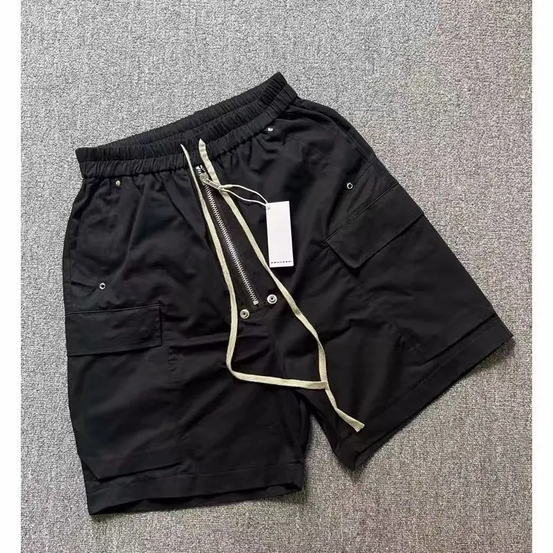 

2026 American Gothic Black Hip-Hop Drawstring Multi-Pocket Cargo Shorts Summer Men's Niche Loose Straight Casual Shorts
