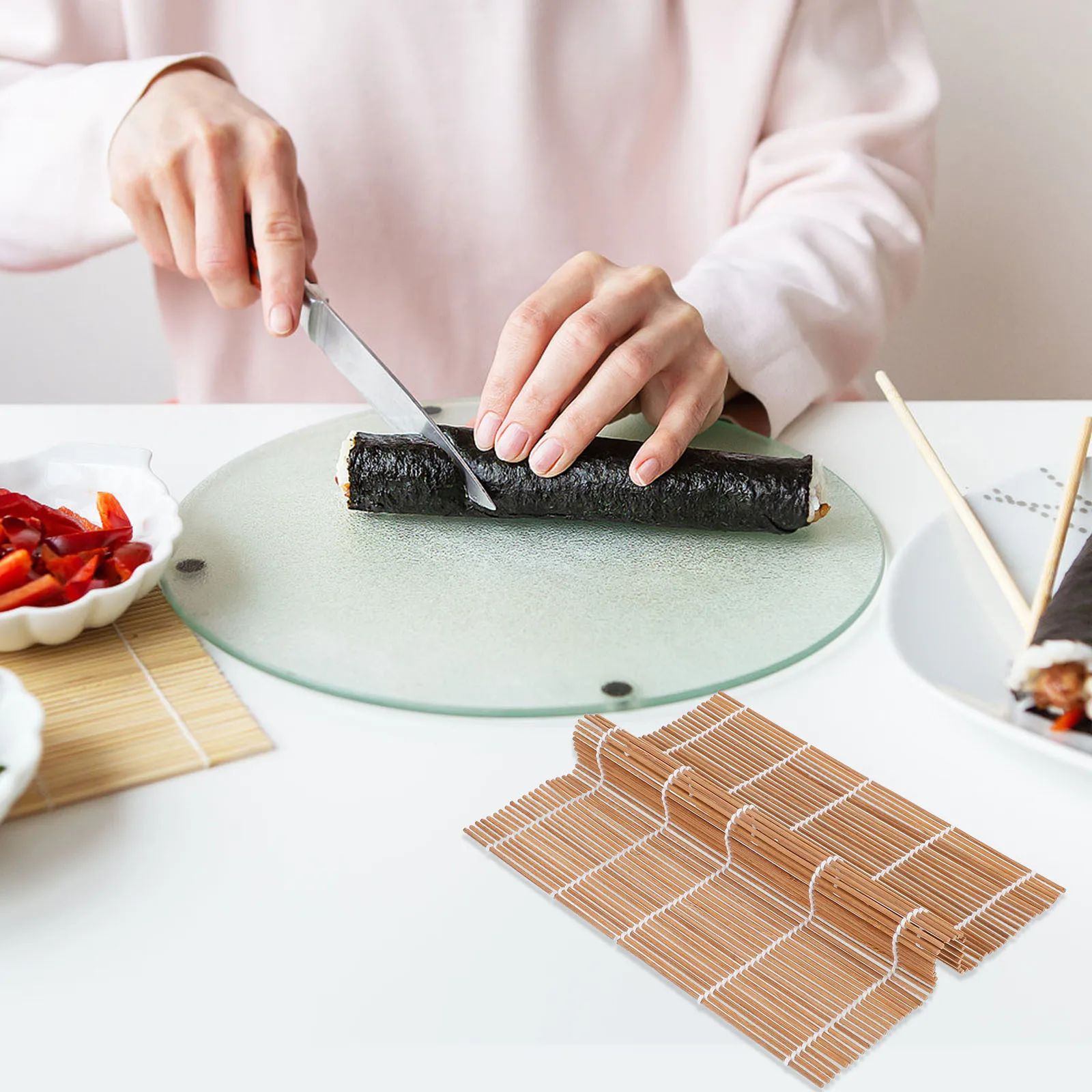 

2pcs Bamboo Rolling Mat 24Cm Japanese Style Sushi Maker For Home Party Gathering Kitchen Tools Sushi Accessories Bamboo