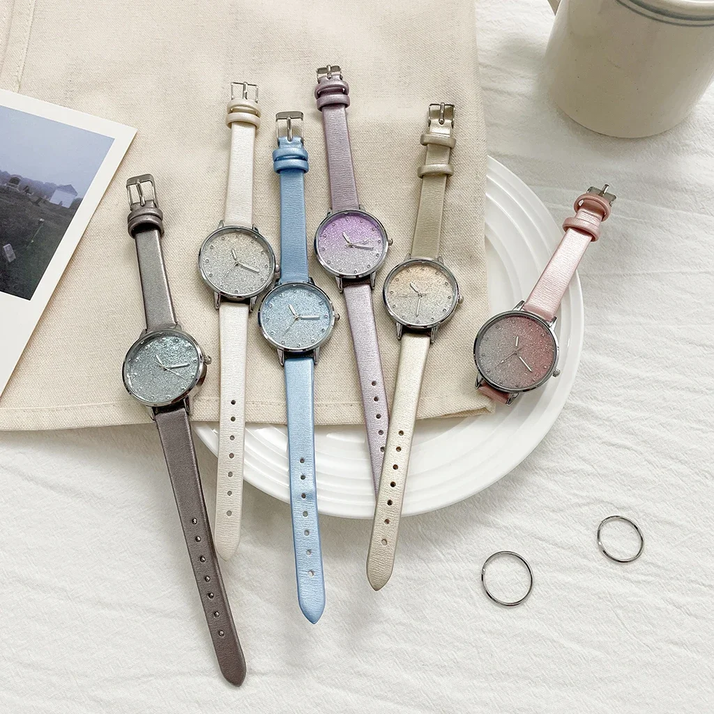 럭셔리 캐주얼 여성 시계, 심플 반짝이 크리스탈 여성 팔찌 시계, 캐주얼 가죽 쿼츠 시계, 여성 패션