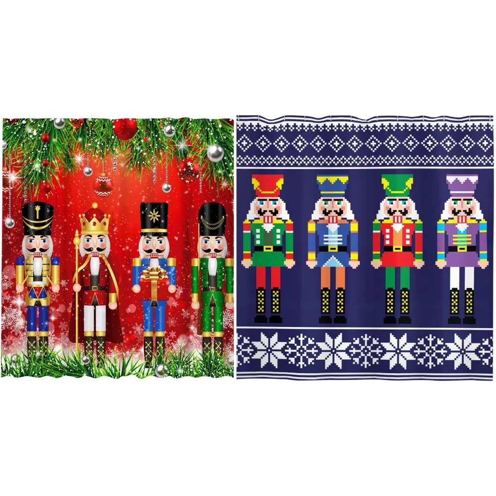 Christmas Decoration Nutcracker Soldier Shower Curtains Print Shower Curtain Waterproof Polyester Bathroom Curtain Home Decor