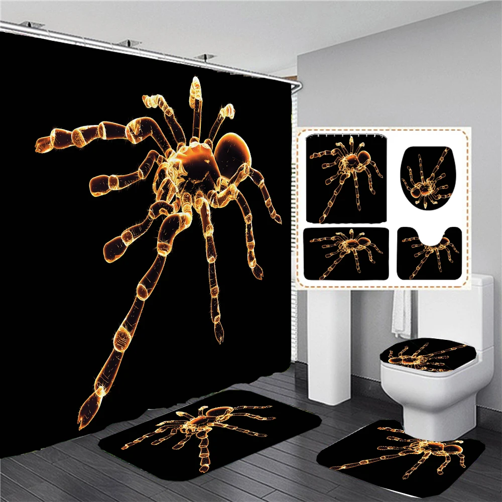 

Black Spider 3d Bathroom Curtains Fabric Shower Curtain Set Bath Mats Rugs Toilet Lid Cover Pedestal Anti-slip Carpet Home Decor