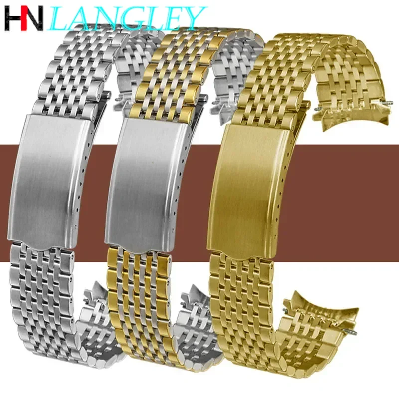 Cinturini per orologi in acciaio inossidabile con estremità curva per Omega per Seamaster Speedmaster 18mm 19mm 20mm Bracciale da uomo con cinturino ultrasottile a nove perline