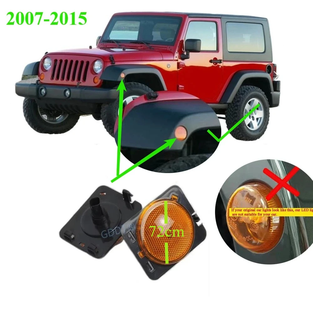 

2 Pieces LED Marker Side Lamps Turn Signal Light for Wrangler-JK 2007-2015 Side Front Fender Lamp Clearance Lights with Bulbs