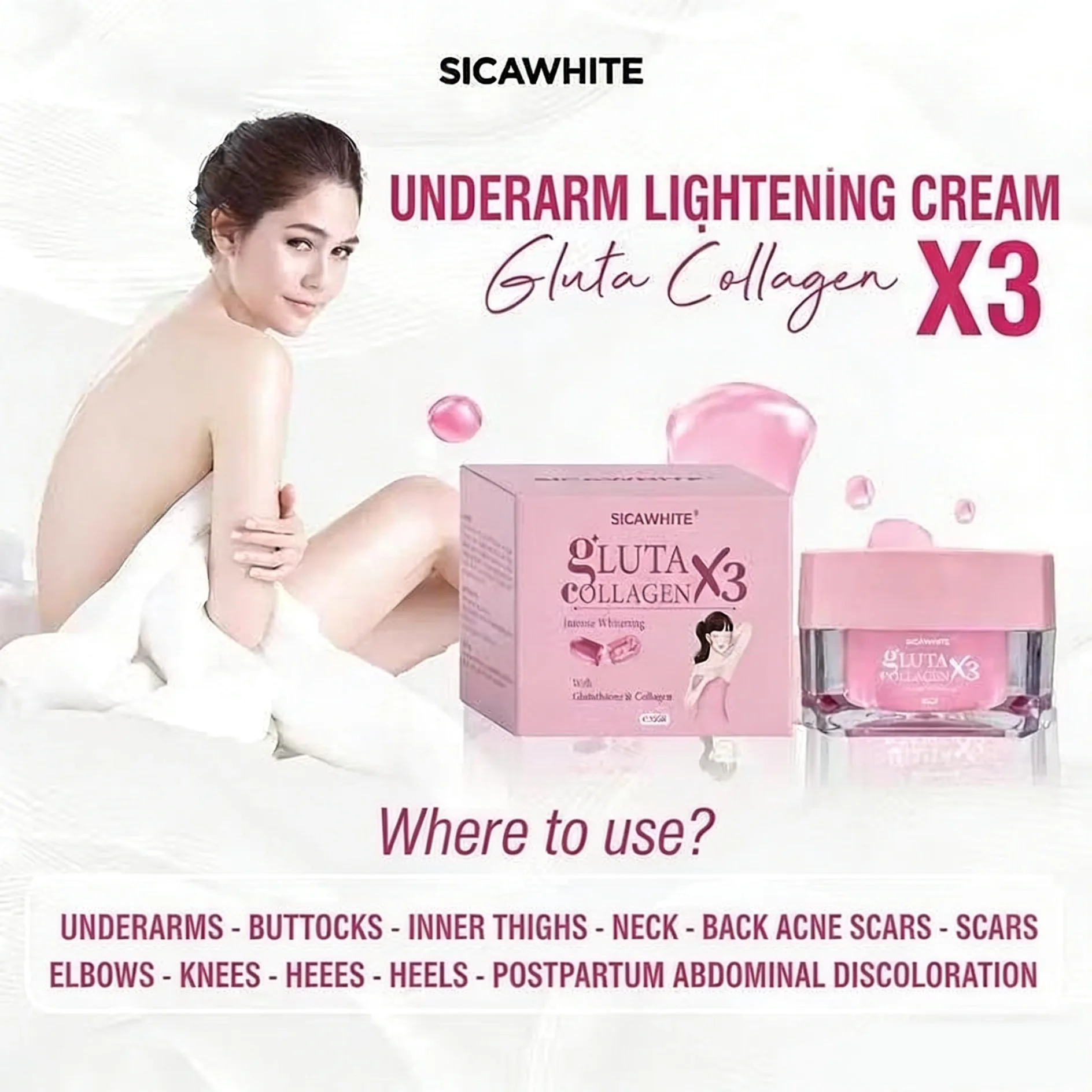 KEM Giam Tham Vung Nach Mong Gluta CollagenX3 Eliminate Underarm Darkening Buttocks Neck Elbows Knees Skin Melanin ReducingCream