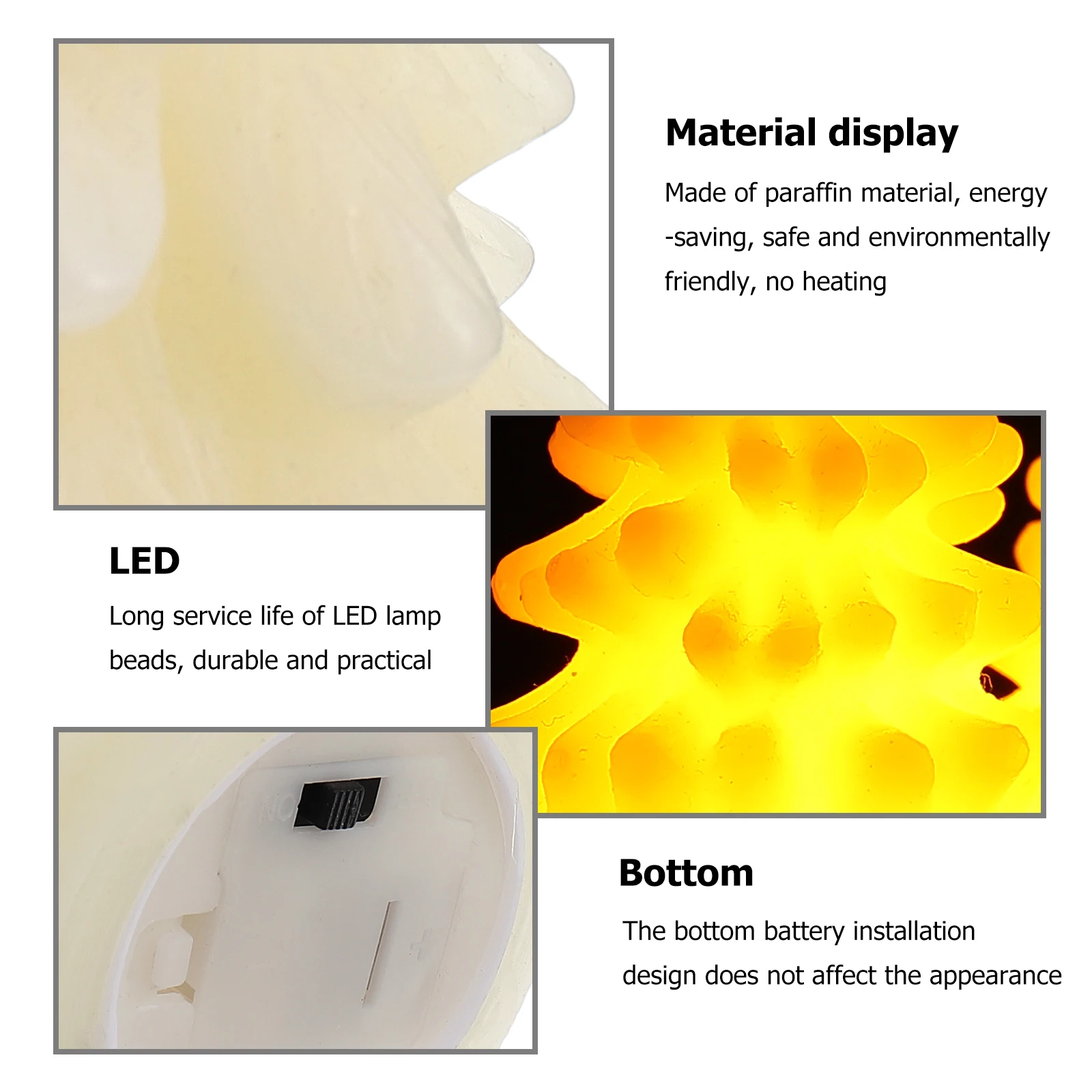 3 Pcs Electronic C Light LED Christmas Decorative Night Party Lighting Wax Simulated Centerpieces for Home Garden Church