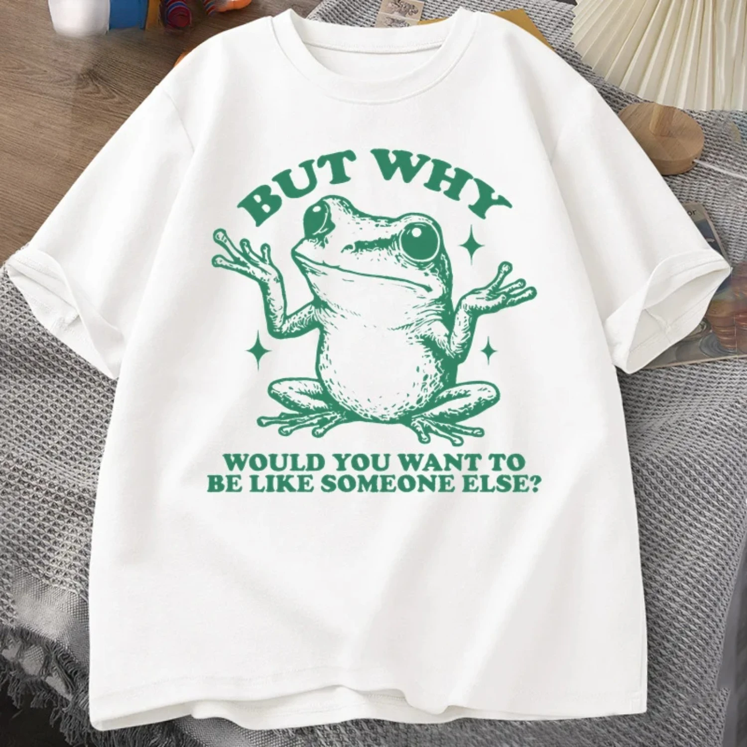 But Why Would You Want To Be Like Someone Else T-shirts Men Retro Funny Frog Graphic T Shirt Cotton Casual Short Sleeve Tees