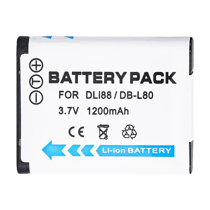1200mAh D-LI88 Battery for Pentax H90 P70 P80 WS80 X70 W90 DLI88 DB-L80 Camera Batteries