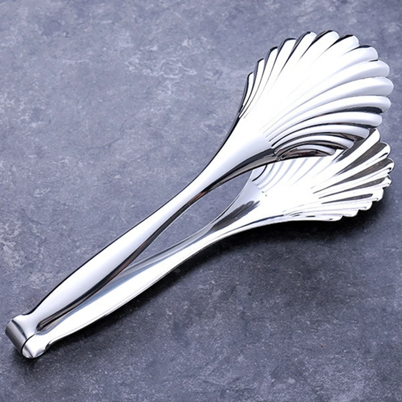 Silver Shell Head Stainless Steel Food Tongs Baking Bread Clamp Barbecue Clips Non-Stick ​Buffet Steak Tong Cooking Utensils