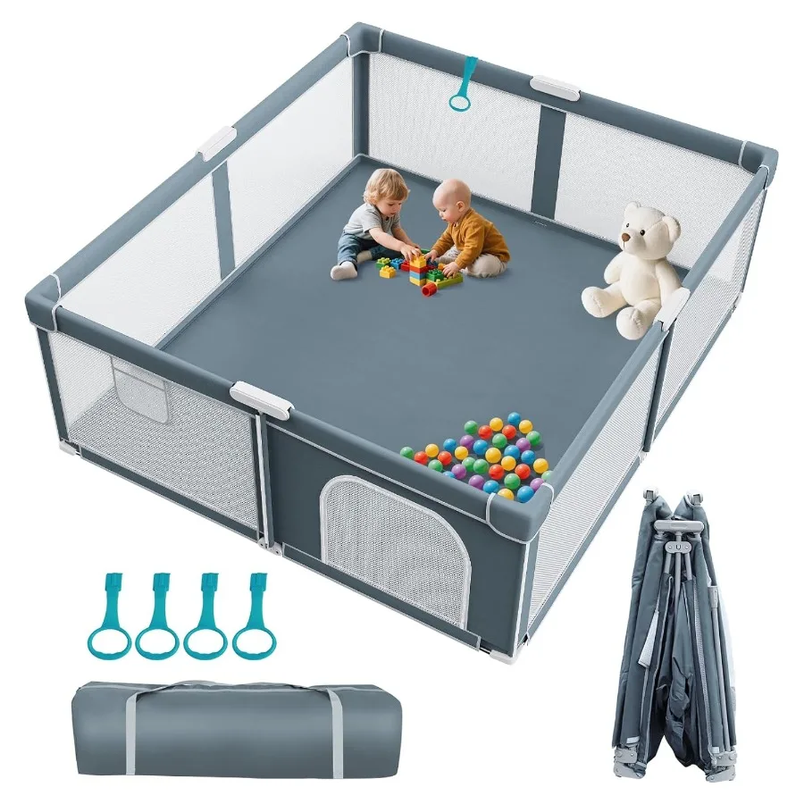 Foldable Baby Playpen - 71"×79" Collapsible Play Pen for Babies and Toddlers - Indoor Outdoor Travel Playpen - Sturdy with Mesh
