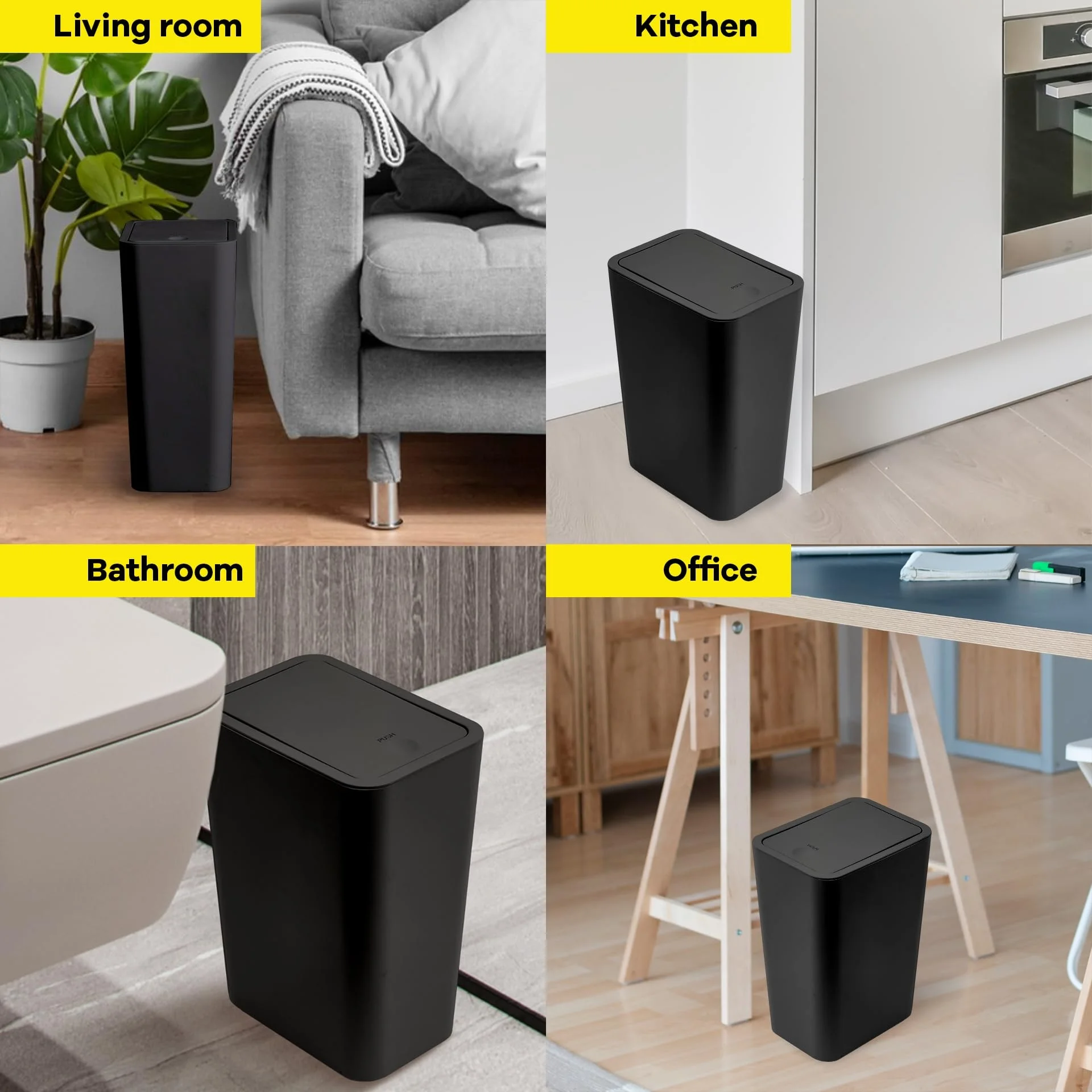 Bathroom Trash Can 10L Small Garbage Can Press Top For Toilet Bedroom Living Room Plastic Wastebasket With Pop-Up Lid