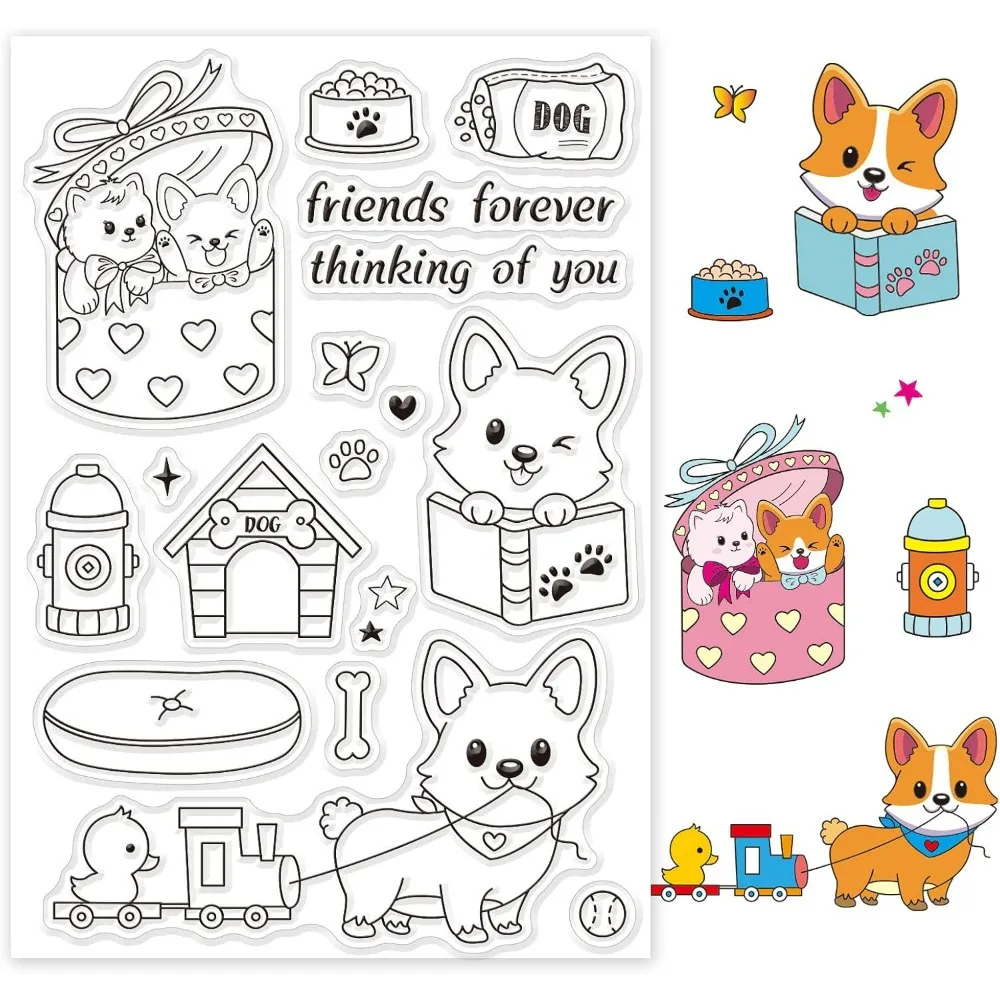 Corgi Silicone Clear Stamps Dog Pet Supplies Transparent Stamps for Birthday Easter Holiday Cards Making DIY Scrapbooking