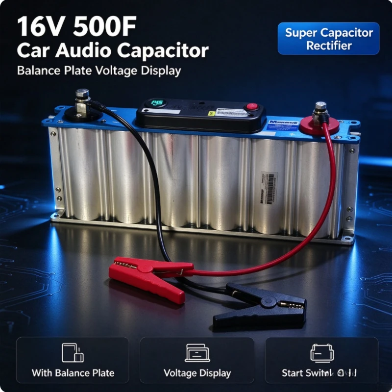 16V500F Car Audio Capacitor Car Rectifier with Balance Plate Voltage Display Audio Capacitor Suitable for Maxwell Supercapacitor
