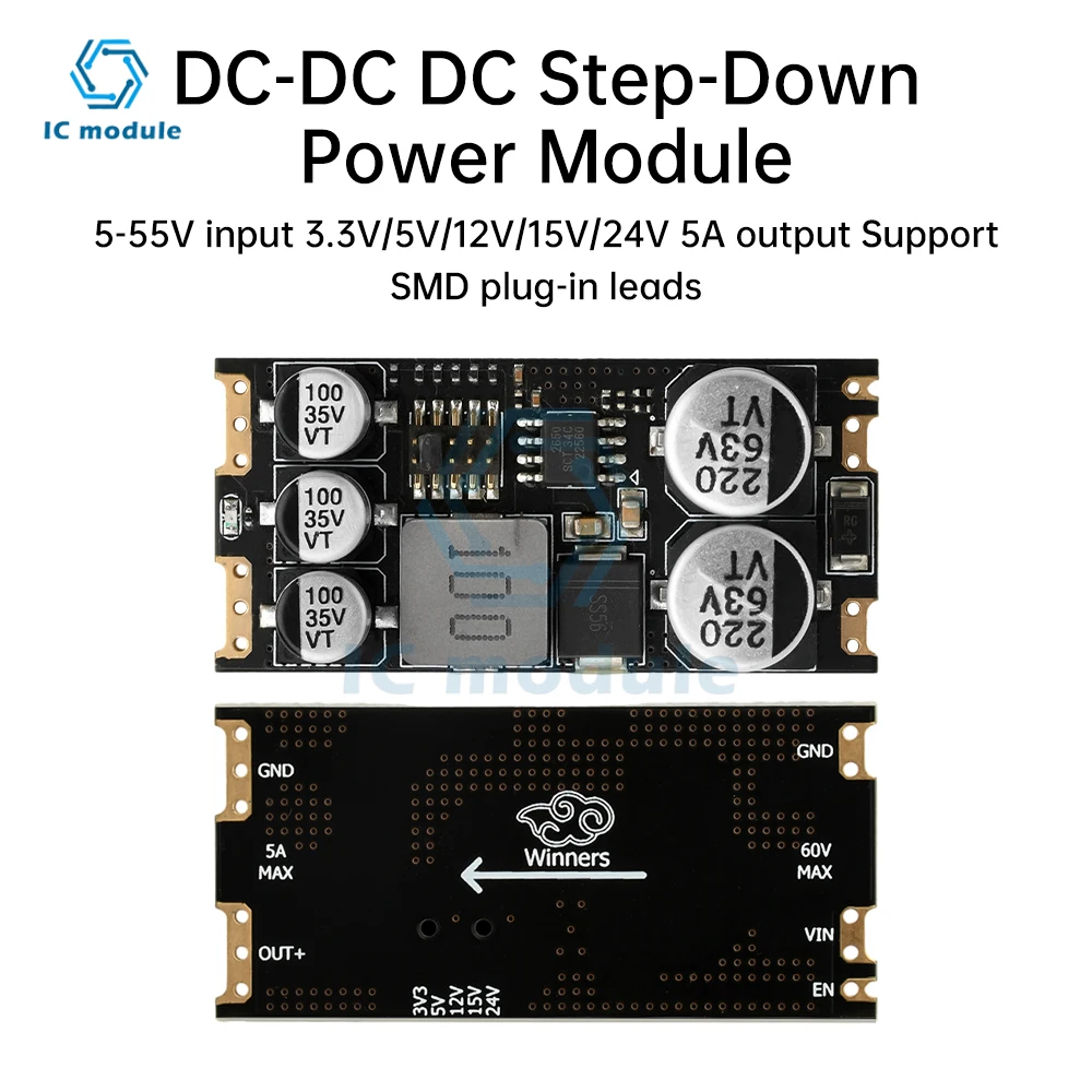 

Mini DC-DC DC Step-Down Converter Buck Power Supply Module 5-55V to 3.3V/5V/12V/15V/24V 5A Buck Board