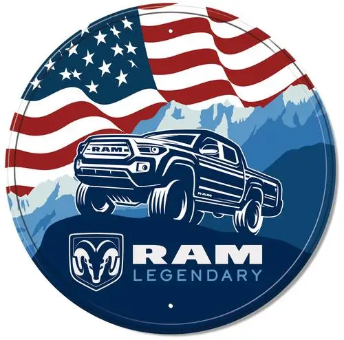 RAM Legendary Truck Tin Metal Aluminum Sign Man Cave Garage Decor 11.75” Dia.