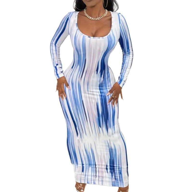 European and American Women's Fashion Printed Elegant Commuter Long Sleeve Dress Foreign Trade Elegant Summer New Style