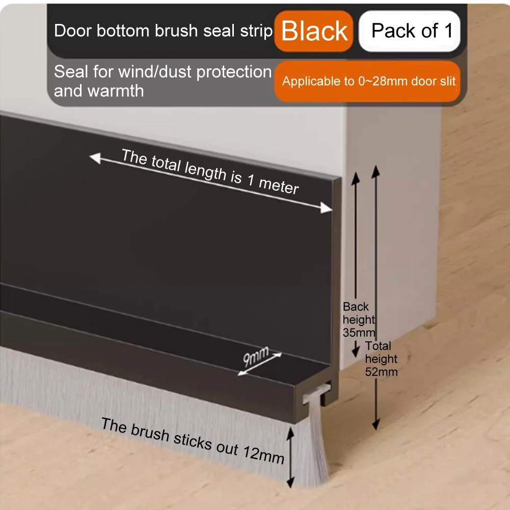 Door Bottom Seal Strip Under Door Draft Stopper Door Bottom Seam Sealing Strip Brush Weatherstrip Anti-Cold Gap Blocker Hardware