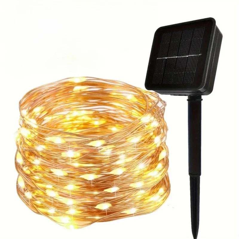 Solarne Lampki Zewnętrzne Girlanda Świetlna Drucik Miedziany Korki Świąteczne Lampki Dekoracja Ogrodowa na Wesele i Imprezy