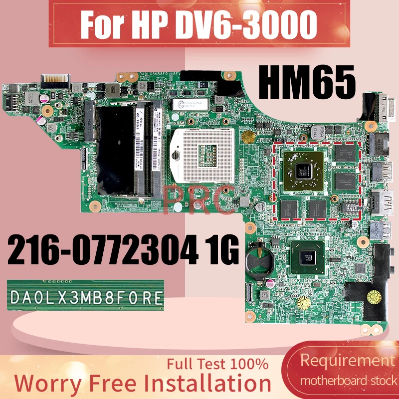 DA0LX3MB8F0 For HP DV6-3000 Laptop Motherboard 633554-001 216-0772304 1G HM65 Notebook Mainboard