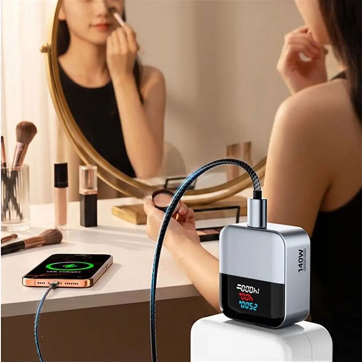 Automatic Cut Off Charging 140W Overnight Auto-Disconnect Charging Adapter for Type C Electronic Devices Black