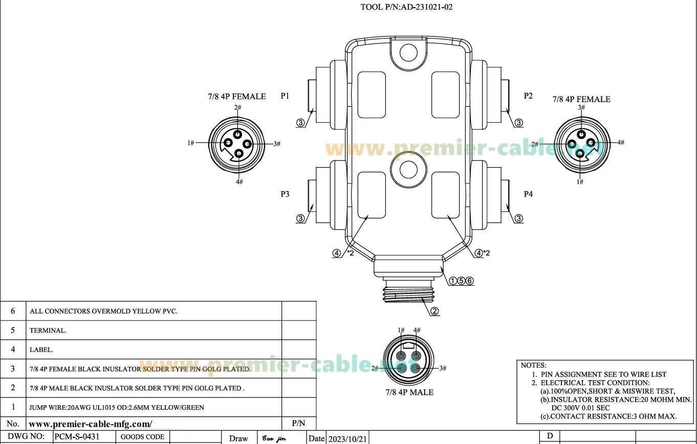4-polige 4-Port 7/8"-16UNF Mini-Change Parallelverdrahtete Verteilerbox IP67 MPLS Zusatzstrom-Anschlusskasten Rundsteckverbinder – Detail 4