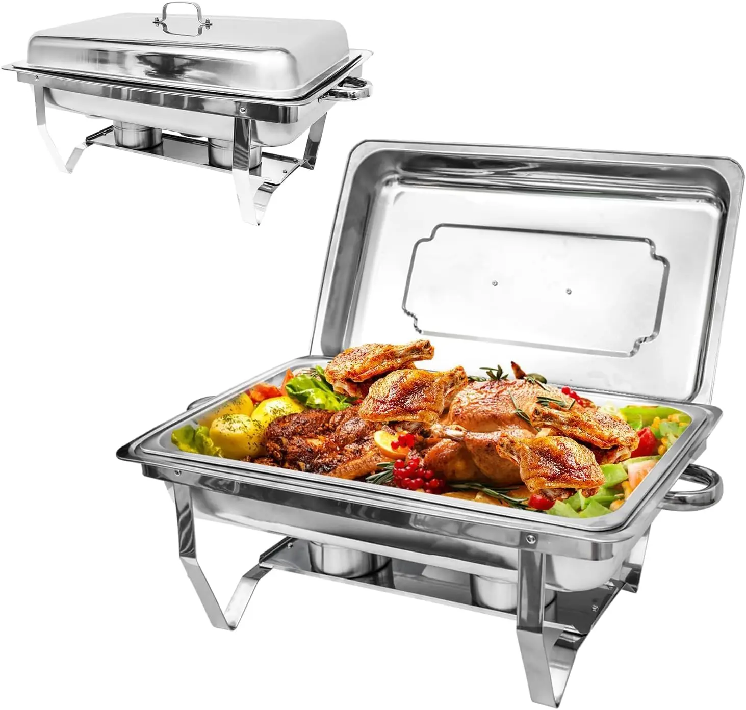 2/4 Pack 9QT Rectangular Stainless Steel Chafing Dishes for Buffet, Chafing Dishes Set with with 4 Serving Tongs, Serving Tray, Water Pan, Stand, Fuel Holder for Party, Gathering, Wedding
