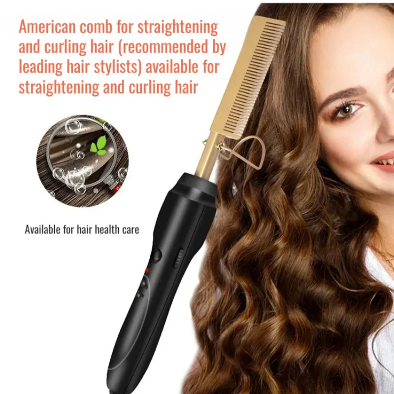 【US/UK Plug】Household 2-in-1 Multifunctional Electric Hair Comb Multi Specification Plug-in Non Damaging Electric Curling Iron