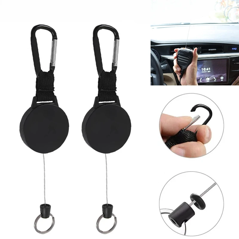 2PCS Car Platform CB Radio Retractable Tether Heavy Duty Retractable CB Radio Microphone Hanger for Baofeng Wouxun