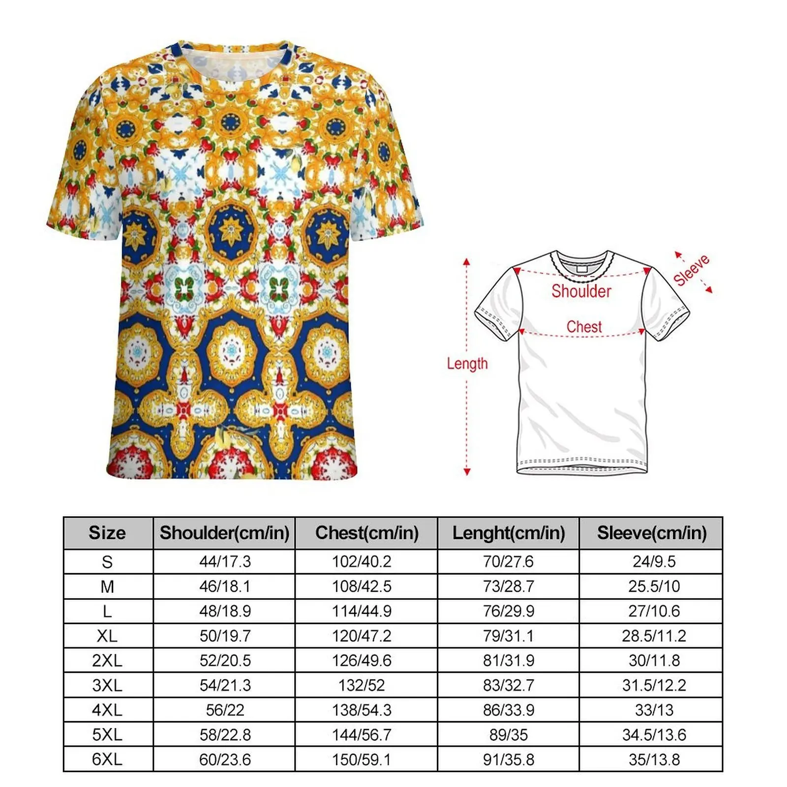 Ornate Retro Majolica Tile Print T Shirt For Male O Neck T-Shirts Original Novelty  Clothing Short Sleeves Kawaii Big Size Tees