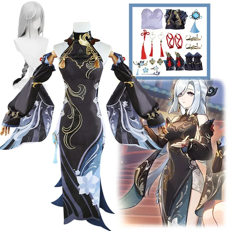 Shenhe-Disfraz de Cosplay para mujer, vestido Cheongsam sexual ajustado elegante de nueva piel, disfraz de fiesta de Halloween