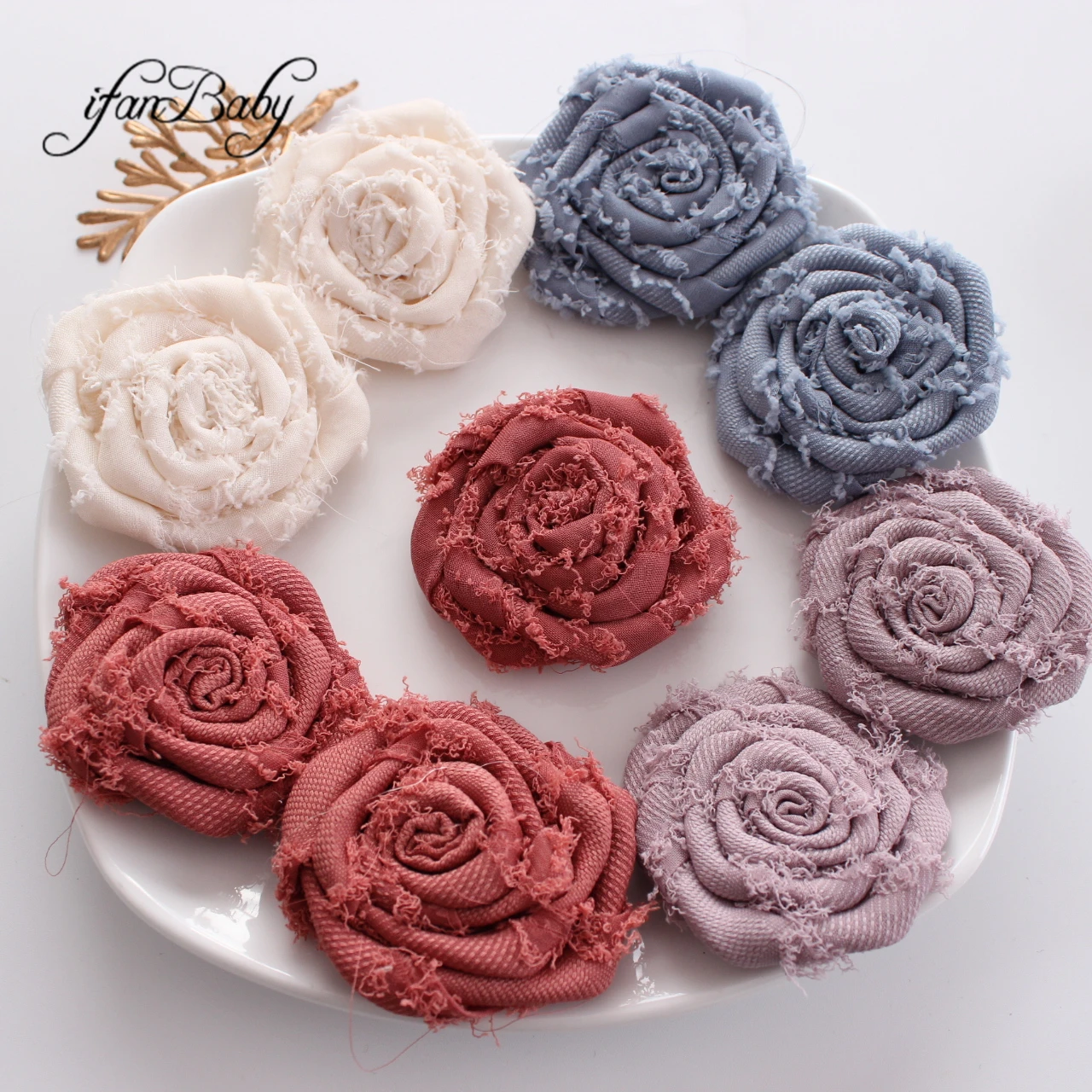 Chic Fabric Hair Flowers For Decorate Shabby Rolled Rose Floral For Hair Accessories Rosettes Floral 10pcs