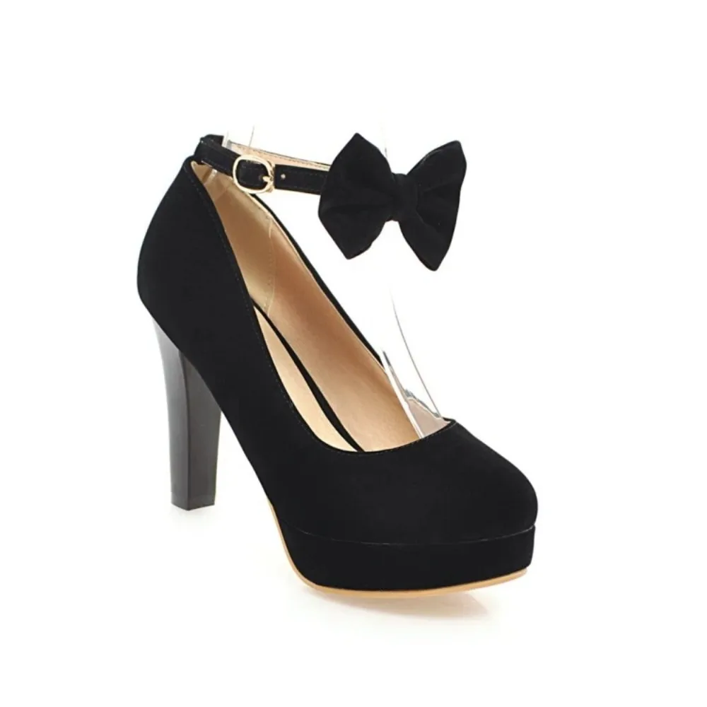 Super High Heels Women Shoes Round Toe Sexy Fashion Bow Ankle Buckle Strap Pumps Party Wedding Platform Shoes Big Size 31-47 1-3