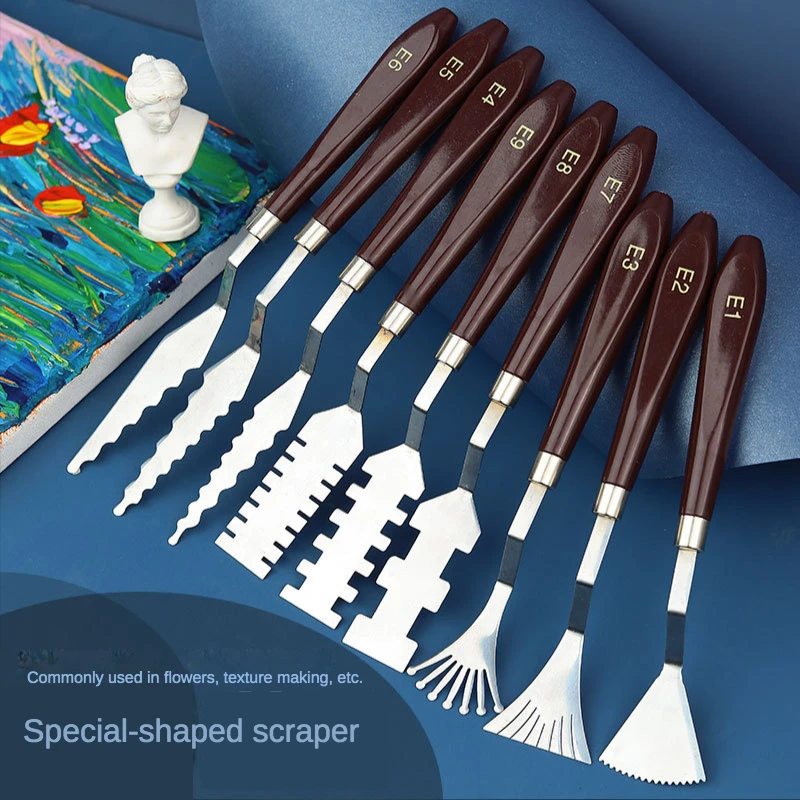 9 Pcs Bloem Art Schraper Textuur Mes Art Paletmes Speciale-Vormige Schraper Olieverf Acryl Verf Tool Voor art Studenten